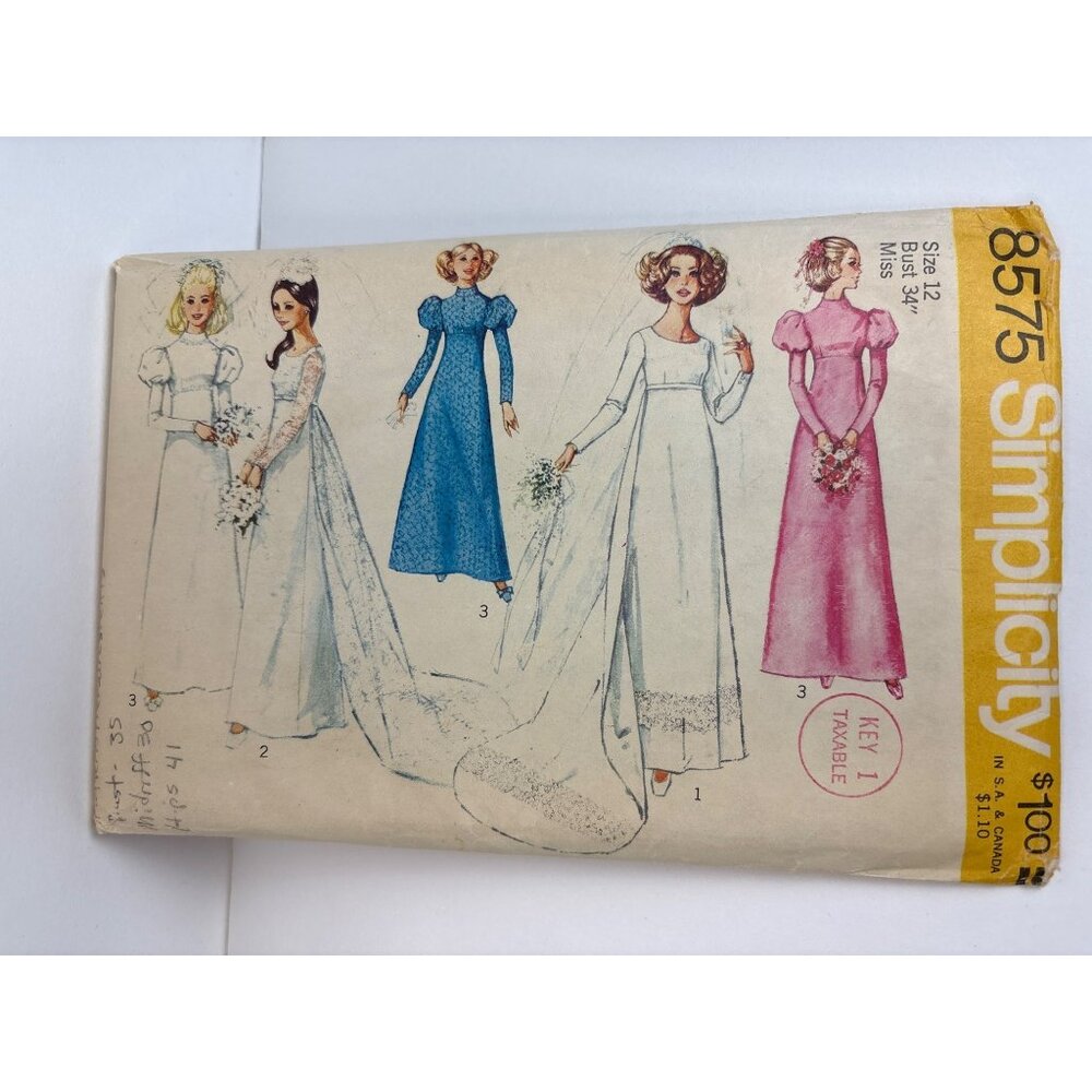 Simplicity 8575 Womens Size 12 Vintage Sewing Pattern Wedding/Bridesmaid Dress 1